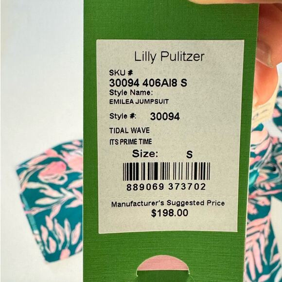 NWT Lily Pulitzer Womens Wide Leg Green Pink Jumpsuit Tropical Prime Time Print - Picture 6 of 9